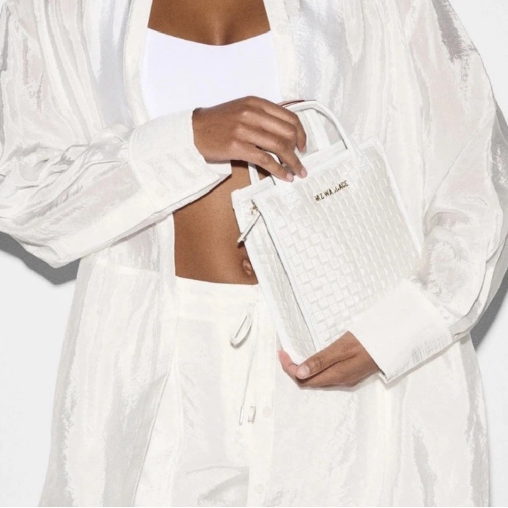MZ Wallace Micro Woven Box Tote Pearl Metallic NWT